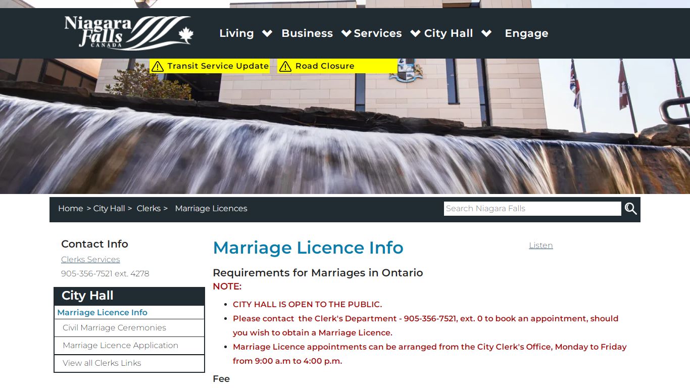 Marriage Licence Information - City of Niagara Falls