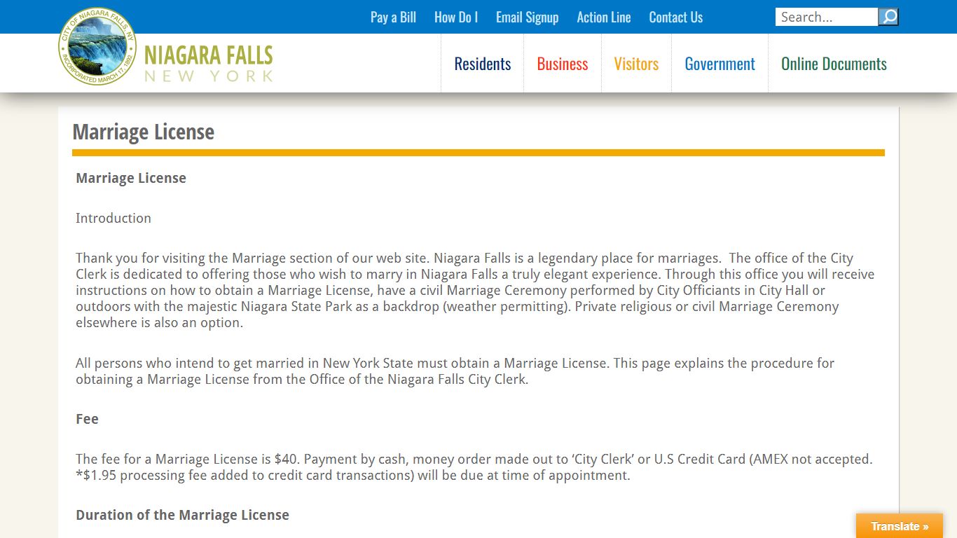 Marriage License – Niagara Falls